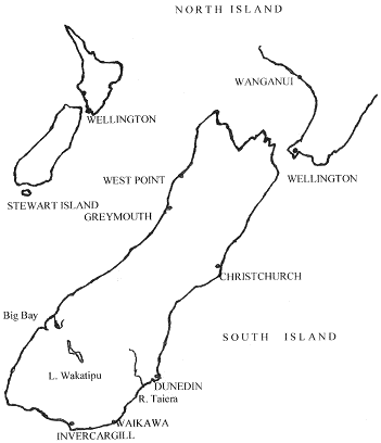 Map of New Zealand showing places connected with Capt. Daniel Alabaster