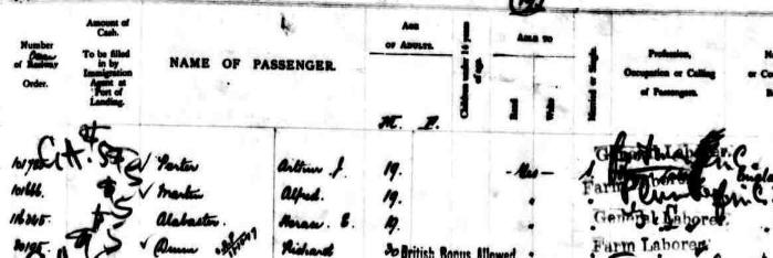 Horace Alabaster sails to Toronto, 1906