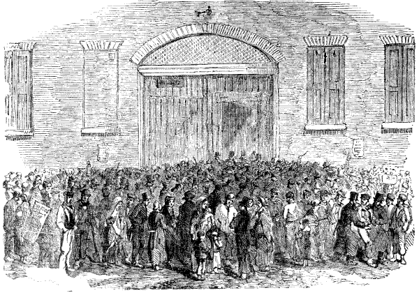 Crowd outside Whitechapel Workhouse