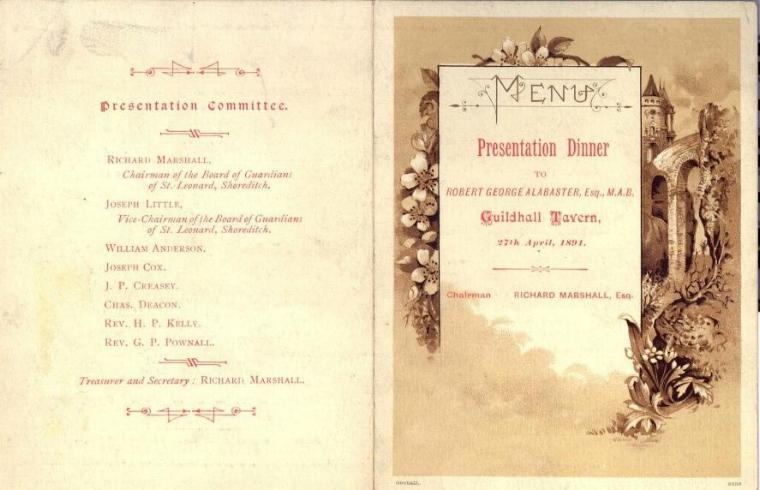 Robert George Alabaster dinner menu