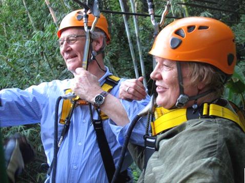 David & Carol ready to zip-wire through the jungle